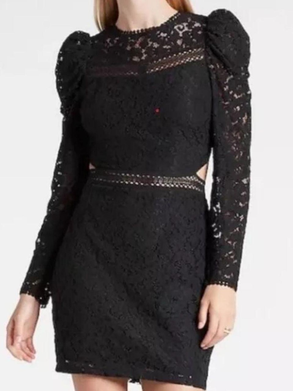 Express Black Lace Puff-Sleeve Long-Sleeve Mini Dress